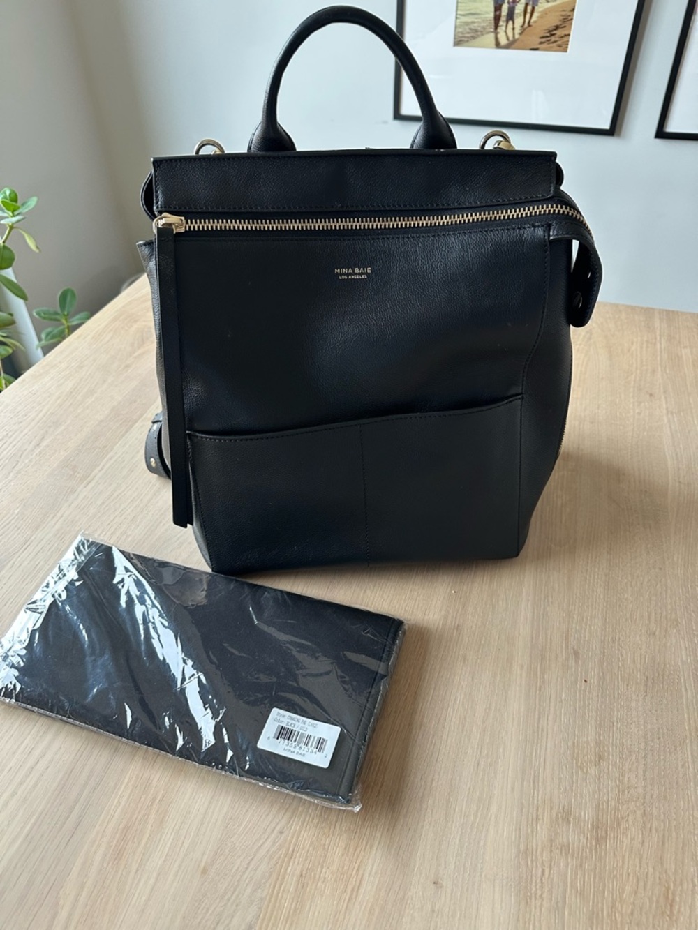 Mina Baie Black Leather Baby Bag Backpack